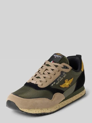 Sneakersy z detal z logo model 'Firenze' Aeronautica Militare Zielony