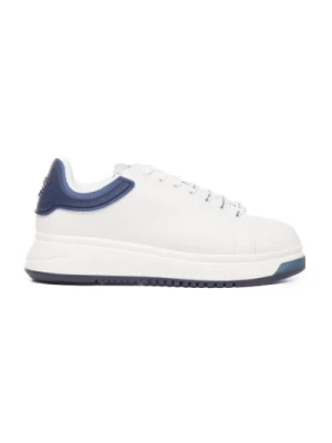 Sneakersy z kontrastowym nitowaniem Biało-Niebieskie Emporio Armani
