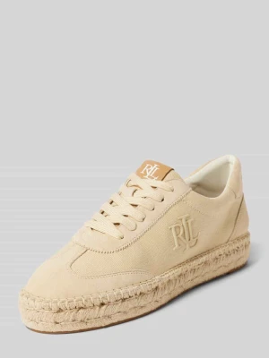 Sneakersy z mieszanki skóry z detalami z logo model ‘LUIZE’ Lauren Ralph Lauren Piaskowy