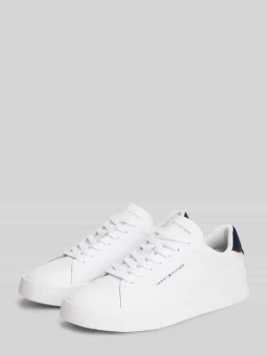 Sneakersy z mieszanki skóry z detalami z logo Tommy Hilfiger Biały