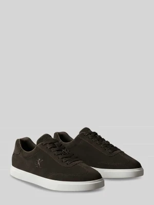 Sneakersy z naturalnej skóry bydlęcej z detalami z logo Calvin Klein Ciemnobrązowy