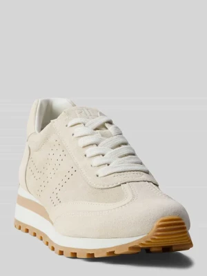 Sneakersy z naturalnej skóry z wytłaczanym logo Lauren Ralph Lauren Piaskowy