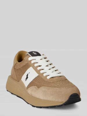 Sneakersy z prawdziwego weluru bydlęcego z wyhaftowanym logo Polo Ralph Lauren Camel