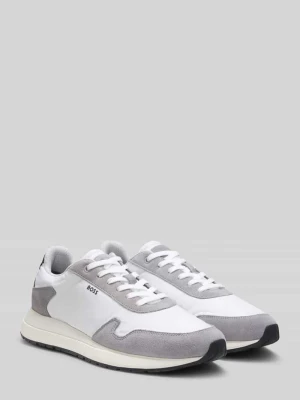 Sneakersy z prawdziwej skóry welurowej i z napisem z logo Boss Biały