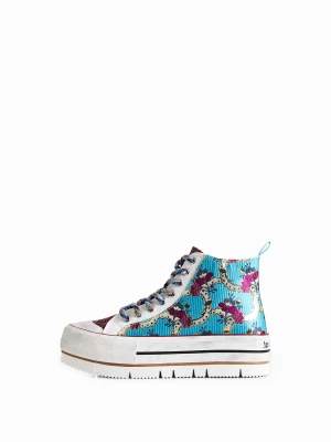 Sneakersy z wysoką cholewką platforma patchwork kwiaty Desigual