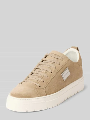 Sneakersy ze skóry naturalnej z aplikacją z logo model ‘Suede’ Antony Morato