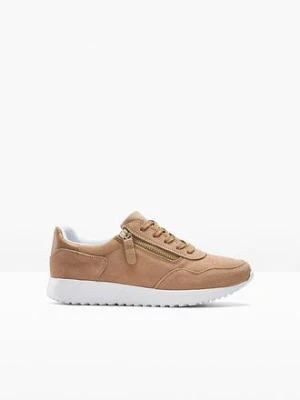 Sneakersy ze skóry welurowej BonPrix brązowy