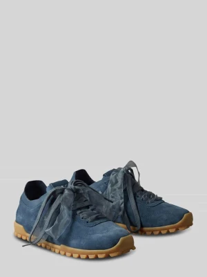 Sneakersy ze skóry welurowej z dwoma sznurowadłami Calvin Klein Ciemnoniebieski