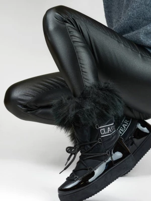 Śniegowce wysokie czarne damskie buty ocieplane z futerkiem Merg