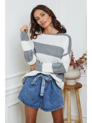 So Cachemire Sweter "Epi" w kolorze biało-szarym rozmiar: S