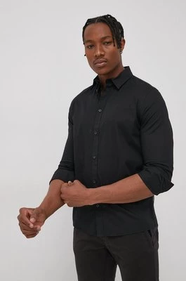 Solid Koszula męska kolor czarny regular z kołnierzykiem button-down
