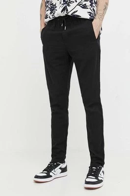 Solid spodnie lniane kolor czarny dopasowane