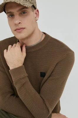 Solid sweter bawełniany męski kolor brązowy lekki