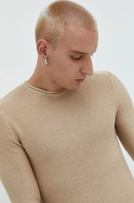 Solid sweter męski kolor beżowy lekki