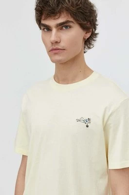 Solid t-shirt bawełniany męski kolor żółty z aplikacją