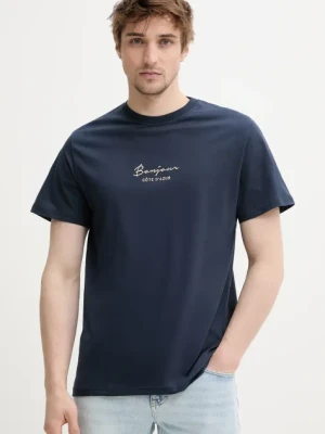 Solid t-shirt bawełniany PEDRO męski kolor granatowy z aplikacją 21108606 194010