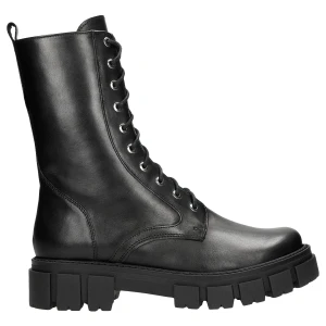 Czarne bikery damskie ze skóry licowej na grubej podeszwie 64020-51 Wojas