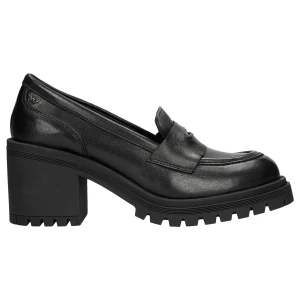 Czarne mokasyny damskie na szerokim obcasie 46207-51 Wojas