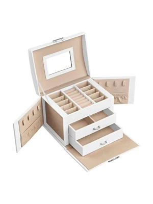 Songmics Szkatułka w kolorze biało-beżowym - 17,7 x 13,5 x 13,8 cm rozmiar: onesize