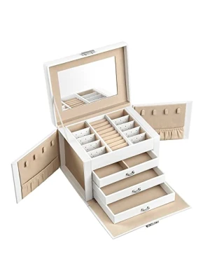 Songmics Szkatułka w kolorze biało-beżowym - 22,5 x 16,5 x 17,5 cm rozmiar: onesize