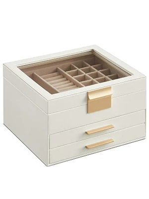 Songmics Szkatułka w kolorze złoto-białym - 23,1 x 13,5 x 20,3 cm rozmiar: onesize