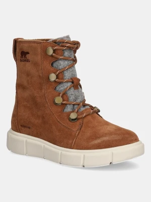 Sorel botki SOREL EXPLORER III JOAN WP damskie kolor brązowy na płaskim obcasie lekko ocieplone 2077951242
