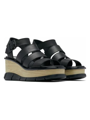Sorel Skórzane sandały "Joanie" w kolorze czarnym na koturnie rozmiar: 40