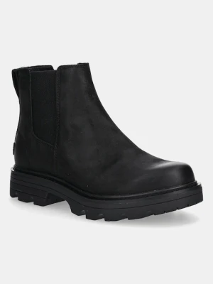 Sorel sztyblety nubukowe REVEL RD CHELSEA WP damskie kolor czarny na płaskim obcasie 2144881010