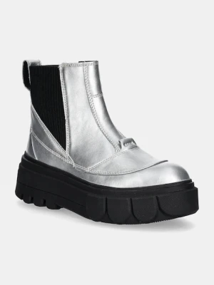 Sorel sztyblety skórzane CARIBOU X BOOT CHELSEA W damskie kolor srebrny na platformie 2048441034