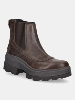 Sorel sztyblety skórzane JOAN FRWD CHELSEA damskie kolor brązowy na platformie 2138421256