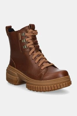 Sorel workery skórzane ONA AVE BOOT LACE WP damskie kolor brązowy na platformie 2102151242