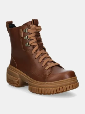 Sorel workery skórzane ONA AVE BOOT LACE WP damskie kolor brązowy na platformie 2102151242