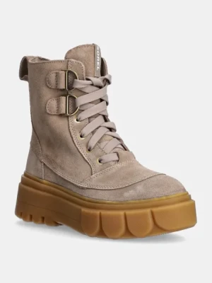 Sorel workery zamszowe CARIBOU X BOOT LACE WP damskie kolor beżowy na platformie 2048431265