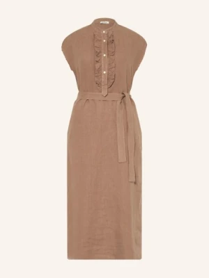 Sosue Sukienka Z Lnu Z Falbanami braun