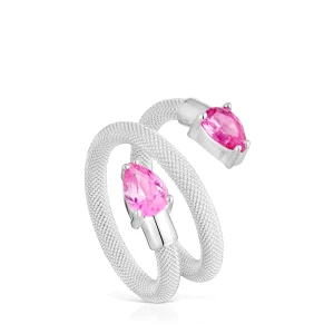 Spiralny Pierścionek Ze Srebra I Laboratoryjnie Hodowanych Kamieni Szlachetnych Tous Mesh Lgg - Tous Rozmiar