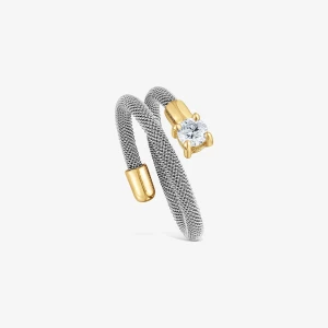 Spiralny Pierścionek Ze Stali, 14-Karatowego Złota I Laboratoryjnie Hodowanych Diamentów Tous Mesh Lgd - Tous Rozmiar