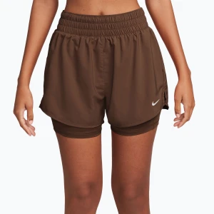 Spodenki damskie Nike One Dri-Fit High-Waisted 3" 2In1 cacao wow / white Brązowy