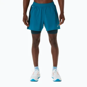 Spodenki do biegania męskie ASICS Road 2N1 5IN tranquil teal / dark teal / yamabuki Niebieski