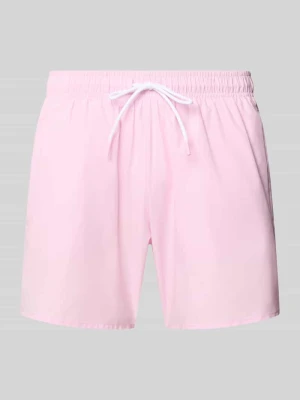 Spodenki kąpielowe o kroju regular fit z detalami z logo model 'ICONIC' Boss Różowy