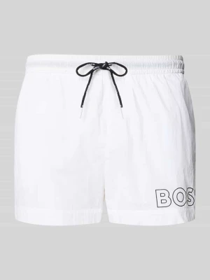 Spodenki kąpielowe o kroju regular fit z nadrukiem z logo model 'MOONEYE' Boss