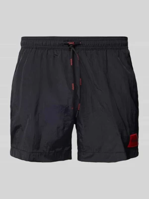 Spodenki kąpielowe o kroju regular fit z naszywką logo model ‘DOMINICA’ Hugo Czarny