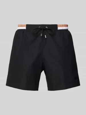 Spodenki kąpielowe o kroju relaxed fit z nadrukiem z logo model ‘Atoll’ Boss Czarny