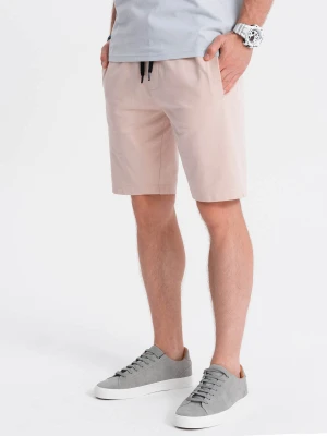 Spodenki męskie dzianinowe - pudrowo różowe V6 - Rozmiar: L Ombre Clothing