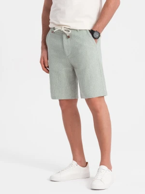 Zdjęcie produktu Spodenki męskie szorty dzianinowe z lnu i bawełny - jasnozielone V2 - Rozmiar: M Ombre Clothing