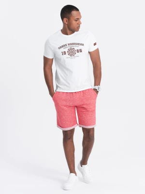 Spodenki męskie z tkaniny melanżowej LOOSE FIT - jasnoczerwone V7 Ombre Clothing