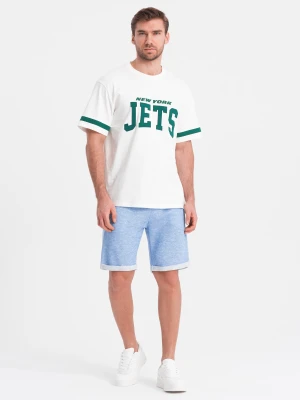 Spodenki męskie z tkaniny melanżowej LOOSE FIT - jasnoniebieskie V1 - Rozmiar: XXL Ombre Clothing