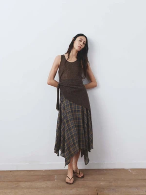 Spódnica asymetryczna w kratę brązowy - Kobieta - - MANGO