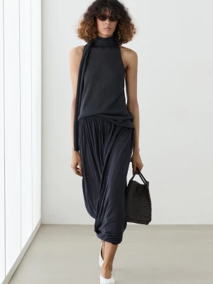 Spódnica Balloon Z Drapowaniem - Granatowy - Massimo Dutti - Female