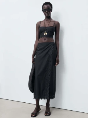 Spódnica bawełniana z haftem czarny - Kobieta - - MANGO