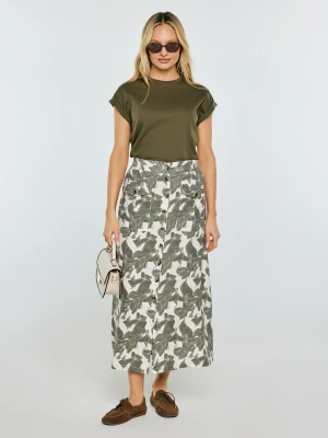 Spódnica damska lniana midi w roślinny wzór Roliana 000 BIG STAR